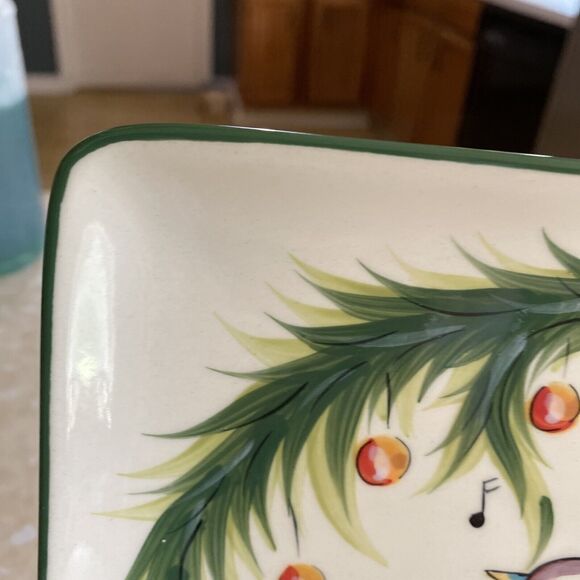 GAIL PITTMAN CHRISTMAS TRIMMINGS SQUARE SALAD PLATE - Four Calling Birds - Picture 2 of 8
